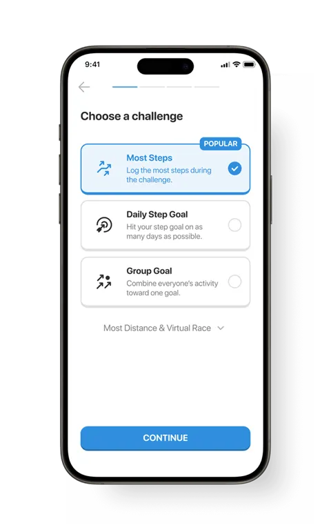 Pacer: choosing a challenge type, and a September step challenge leaderboard