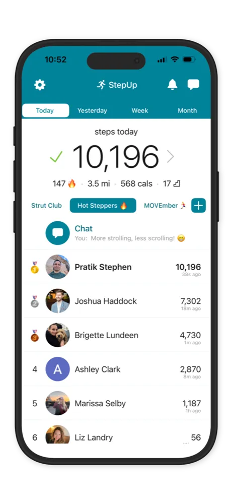 A StepUp group with chat: a club leaderboard