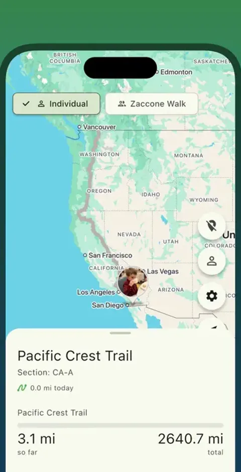 Walk the Distance: the Pacific Crest Trail map, 3.1 miles in and 2,640.7 to go