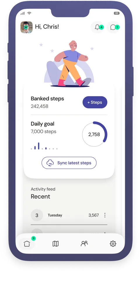 World Walking home: 242,458 banked steps and a 7,000 daily goal